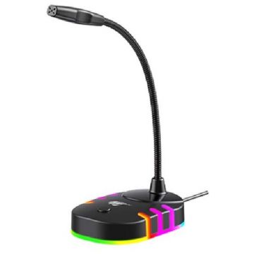 Microfon GK58B, USB, Plug&Play, Omnidirectional, Iluminat RGB, Negru