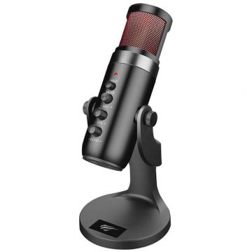 Microfon GK59, USB, Porturi: 3.5 mm, USB-C, Omnidirectional, Negru
