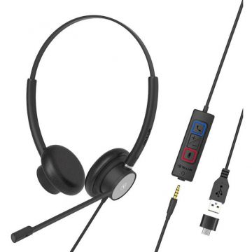 Casti cu fir Call Center Voice 420 Binaural USB Jack 3.5mm Black