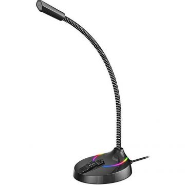Microfon GK55, Plug&Play, USB, Omnidirectional, iluminat RGB, Negru