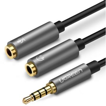 Cablu audio Ugreen AV141, Jack 3.5 mm Male - 2x Jack 3.5 mm Female, 0.2m, negru-gri