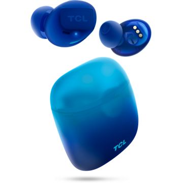 Casti TCL SOCL500TWS Ocean Blue, Bluetooth 5.0, autonomie 33 de ore, protectie apa/transpiratie IPX4, incarcare rapida 15 min pentru o ora de utilizare si incarcare wireless, USB C