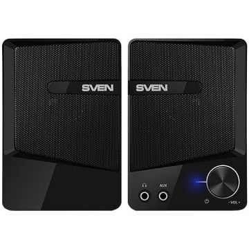 SVEN 248 USB-powered (2x3W); Headphone front jack  AUX; Front power button and the volume control