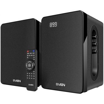 SVEN SPS-710 2x20W; Timbre and volume control; LED display; USB/SD-card support; FM radio; Headphone jack; Remote control; Built-in clock and alarm; Bluetooth