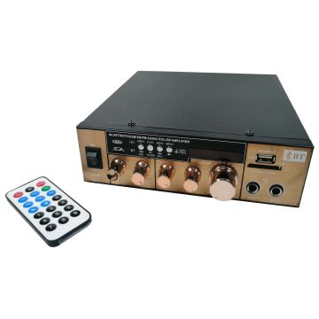 Amplificator bluetooth digital IdeallStore®, tip statie, 2x80 W, intrari USB-SD, doua intrari microfon