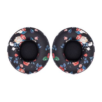 Set 2 bureti PadForce pentru casti Beats Solo 3, Solo 2 Wireless, On-Ear - Negru cu Flori Vintage, Piele ecologica
