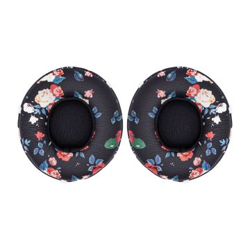 Set 2 bureti PadForce pentru casti Beats Solo 3, Solo 2 Wireless, On-Ear - Negru cu Flori Vintage, Piele ecologica