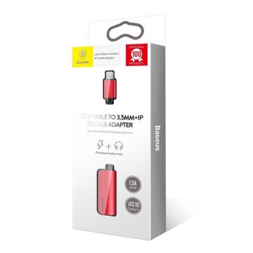 Adaptor Baseus L32, tata Lightning la mama Lightning si jack 3.5 mm, 1.5A, 12 cm, Rosu