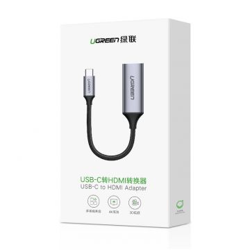 Adaptor cablu video UGREEN CM297, USB-C la HDMI mama 4K 60HZ, Thunderbolt 3, compatibil cu MacBook, PC si alte dispozitive, 25 cm, Argintiu/Negru