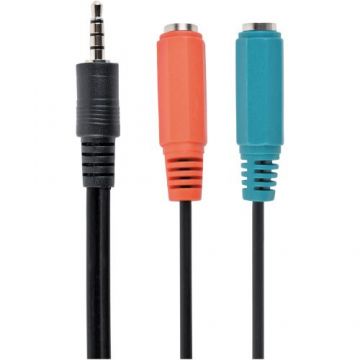 Cablu audio Gembird 1 x 3.5 mm jack T la 2 x 3.5 mm jack M), stereo, 20cm, Negru, CCA-417