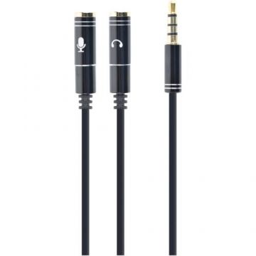 Cablu audio Gembird splitter stereo 1 x 3.5 mm jack T la 2 x 3.5 mm jack M, 20cm, Negru CCA-417M