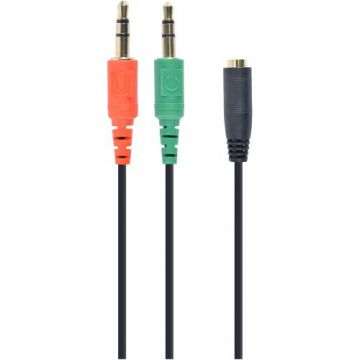 Cablu audio Gembird splitter stereo 2 x 3.5 mm jack T la 1 x 3.5 mm jack M, 20cm, Negru CCA-418