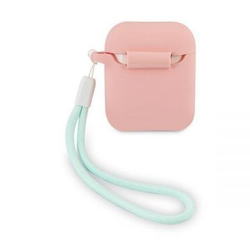 Carcasa Guess GUACA2LSVSPG Silicone Vintage compatibila cu Apple AirPods 1/2 Roz