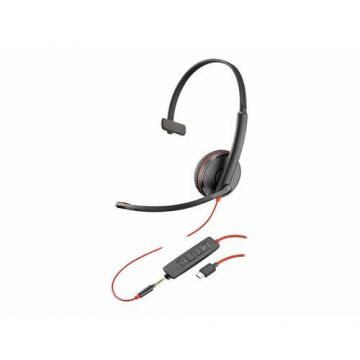 Casca Call Center Plantronics Blackwire C3215, USB-C, Single Unit, Microfon (Negru)