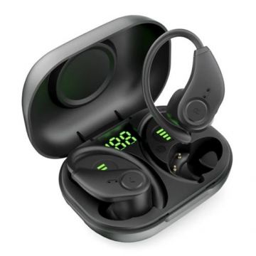 Casti Alergare True Wireless in-ear cu carlig flexibil Bluedio S6 TWS cu cutie de incarcare si transport, Bluetooth 5.1, Control tactil, Type-C (Negru)