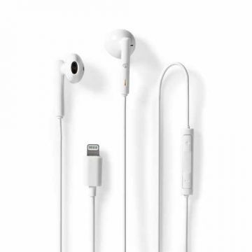 Casti cu fir In-Ear Nedis, Lightning, microfon, 1.2m, alb