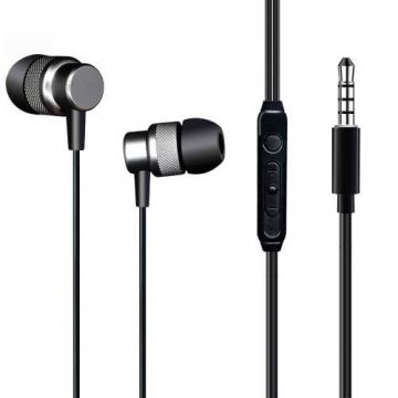 Casti In-Ear cu fir Well, microfon, reglare volum, jack 3.5mm, EP303, negru