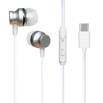 Casti In-Ear cu fir Well, microfon, reglare volum, USB-C, EPC04, alb