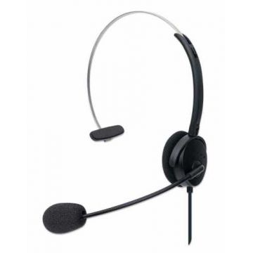 Casti mono On-Ear cu microfon, USB, control volum, 1.5m, 179867 Manhattan