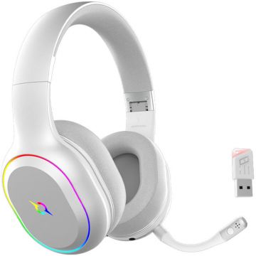 Casti Wireless Lyra Iluminare RGB Bluetooth 5.0  Sunet 3D Stereo Alb