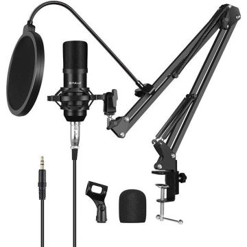 Microfon PU612B Condenser Studio Broadcast, compatibil cu Android si iOS, XLR, Jack 3.5mm, Negru