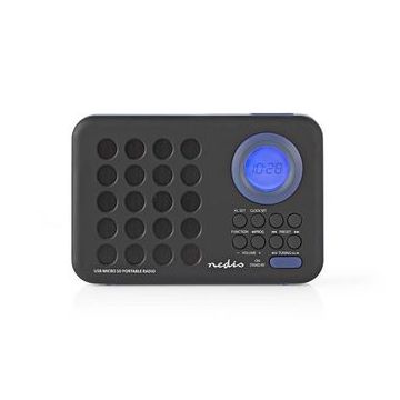 Radio cu ceas si alarma 3 W port USB si MicroSD negru albastru, NEDIS