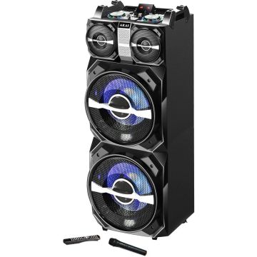 Akai Boxa activa fixa AKAI DJ-T5, dual USB, card SD, Bluetooth, microfon wireless si telecomanda, 300W