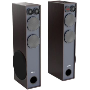 Akai Set 2 boxe turn active stereo AKAI SS061A-2086 , 200 W RMS, Bluetooth 5.0, Karaoke, Display LED, Radio FM, USB, maro