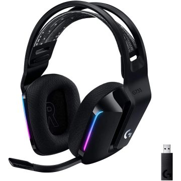 Logitech Casti gaming wireless Logitech G733, ultrausoare, Lightsync RGB, Negru