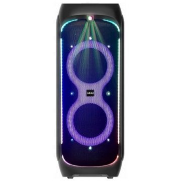 Akai Boxa portabila Akai DJ-Y8L, Bluetooth, 2 x microfon fara fir, telecomanda, 200 W RMS, efect de lumini, Negru