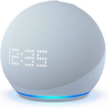 Amazon Boxa inteligenta cu ceas Amazon Echo Dot 5th Gen 2022, Control Voce Alexa, Wi-Fi, Bluetooth, Albastru Deschis