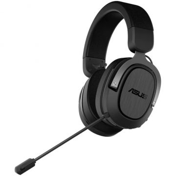 Asus Casti gaming wireless ASUS TUF Gaming H3 Wireless, 2.4 GHz, sunet surround 7.1, difuzoare 50mm, banda de sustinere din otel inoxidabil, compatibilitate multiplaforma, USB-C, Negru/Gri