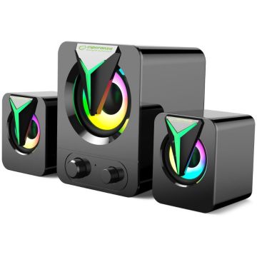 ESPERANZA Boxe stereo 2.1, 10W, conectare jack 3.5mm, alimentare USB, Esperanza Rainbow Soprano 95857, iluminare RGB, Negre