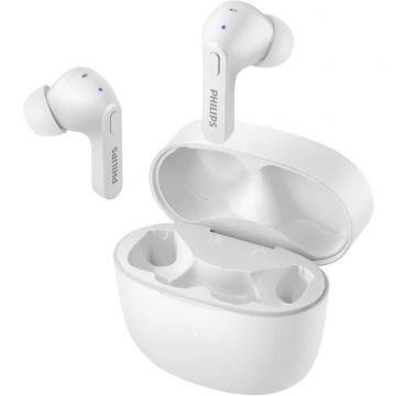 Philips Casti audio true wireless Philips TAT2206WT/00, In-Ear, Bluetooth v5, IPX4, toc de incarcare, incarcare rapida, redare 6 ore