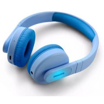 Philips Casti Stereo Wireless Philips TAK4206BL/00, pentru copii, On-Ear, Bluetooth, redare 28 de h, incarcare rapida, microfon (Albastru)
