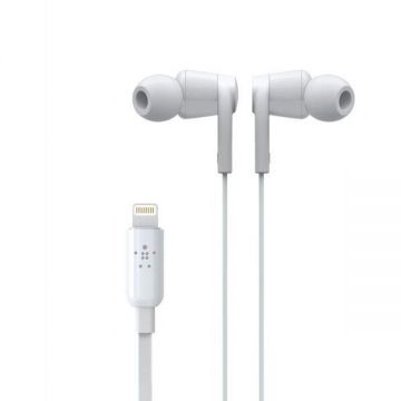 Belkin Casti stereo Belkin RockStar G3H0001, conectivitate Lightning, certificare MFi, 1m, Alb