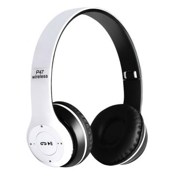 Casti over-ear wireless NYTRO P47, Bluetooth 5.0, 40mm, Radio FM, AUX IN, White