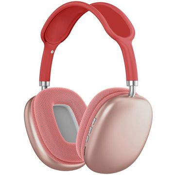 Casti over-ear wireless P9, Bluetooth 5.0, Bass, 40mm, AUX, Radio FM, Red