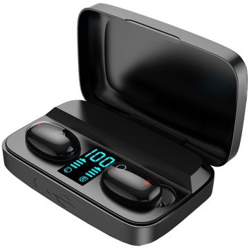 Casti wireless Earbuds A10s, Bluetooth 5.0, X-Bass, Powerbank 1800mAh, Afisaj, Touch, HiFi TWS, Black