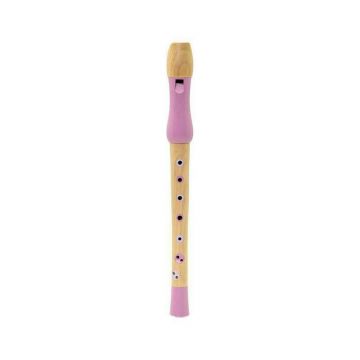 Flaut jucarie muzicala din lemn, roz, MAMAMEMO