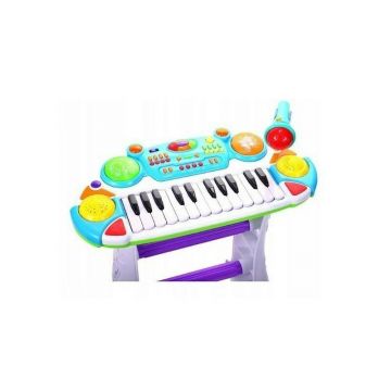 Instrument Muzical Pianina electronica MalPlay cu scaun si microfon 45 cm inaltime albastru si verde