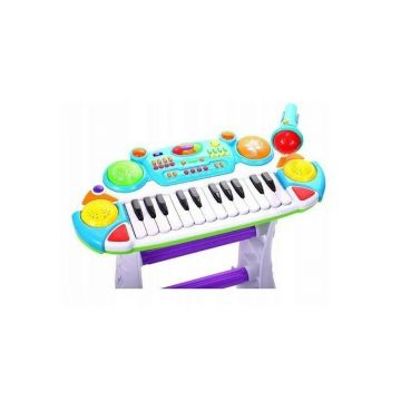 Instrument muzical MalPlay Orga electronica cu microfon si scaun 45 cm Albastru si Verde