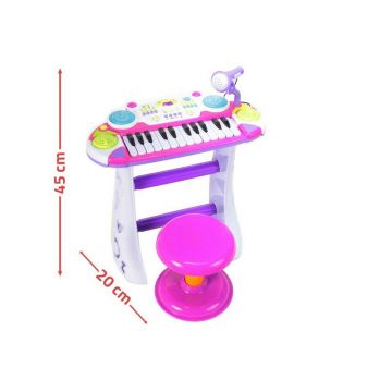 Instrument muzical Pianina electronica MalPlay cu scaun si microfon 45 cm inaltime Roz