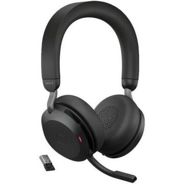 Jabra Casti Wireless Jabra Evolve2 75 Microsoft Teams, USB-A, Bluetooth, Microfon + stand incarcare, Negru