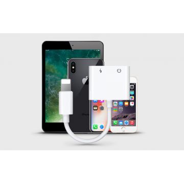 Adaptor audio Joyroom S-Y104, Lightning tata la 2x Lightning mama, 12cm, Alb