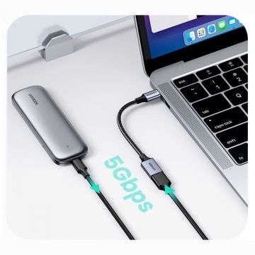 Adaptor cablu date OTG UGREEN US378B USB-C tata la USB 3.0 mama, 5 Gbps, 15cm Negru