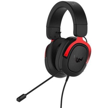 Asus Casti gaming ASUS TUF Gaming H3, difuzoare 50mm, banda de sustinere din otel inoxidabil, compatibile multiplatforma, 3.5mm, Negru/Rosu