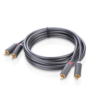 Cablu audio UGREEN 10520, 2x RCA tata la 2x RCA tata, 5m, Gri
