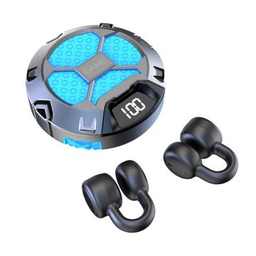 Casti Bluetooth cu clips Techstar® K23, Bluetooth 5.0, Microfon, Control prin atingere, Afisaj LED, 300 mAh, latenta ultra scazuta, potrivite pentru jocuri/sport/apeluri, Negru