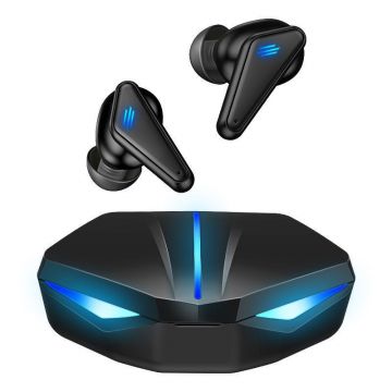 Casti Bluetooth pentru Gaming Techstar® K55, Bluetooth 5.0, Microfon, Control prin atingere, Indicator LED, Rezistente la apa, potrivite pentru jocuri video/fitness/birou, Carcasa Magnetica, Negru